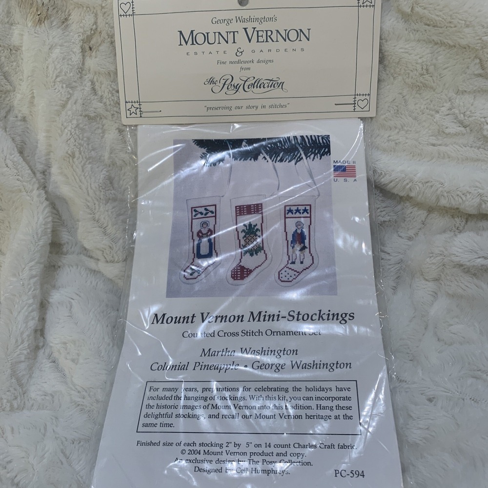 Posy Collection George Washington Mount Vernon Mini Stocking PC 594 Cross Stitch